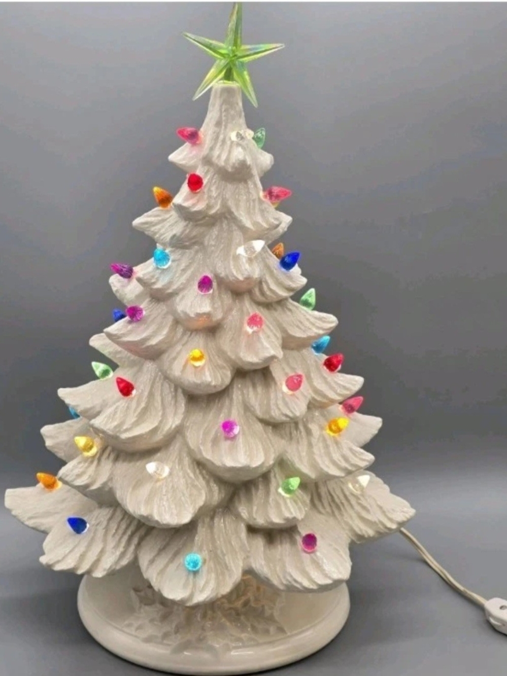 Howell Mold Inc Ceramic Christmas Tree Topiary White Multicolor Lights 15 in